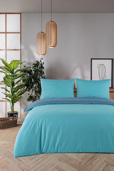 Evim 100% Cotton Akfil Double Sided Duvet Cover Set Single 160X220 cm Indigo Petrol