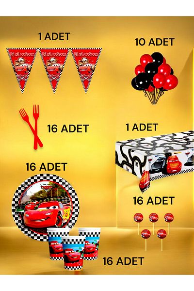 VibeHome 16 Person Cars Themed L Pack - Birthday Party and Fun Events
