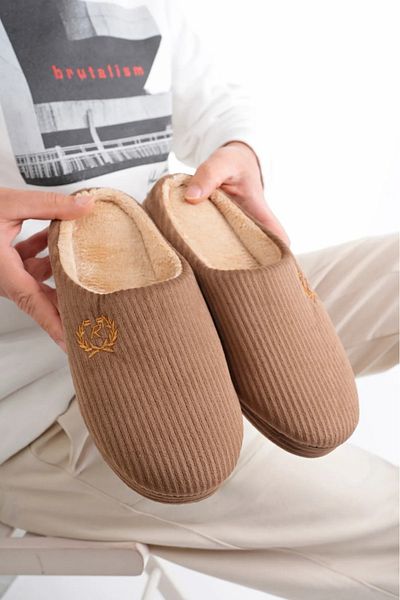 maxey Soft Embroidered Velvet Corduroy Pattern Comfortable Soft Sole Fur Inside Slippers
