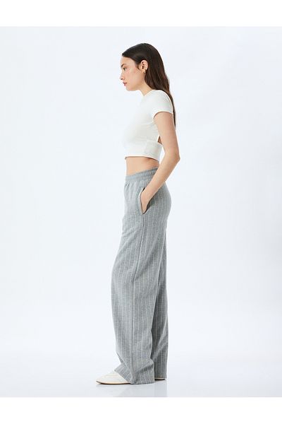 Koton Striped Waist Lace-Up Pocket Detailed Wide Leg Sweatpants