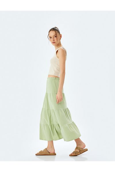 Koton High Waist Oversize Layered Flounce Midi Skirt