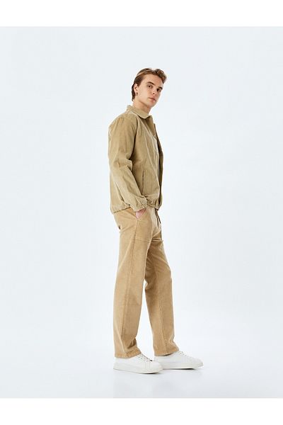 Koton Straight Fit Corduroy Trousers with Normal Waist Chino Pocket Detail
