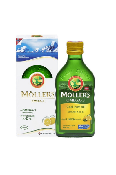 Möller's 250 ML LİMON AROMALI OMEGA 3 COD LIVER OIL VİTAMİN A, D, E Balık Yağı
