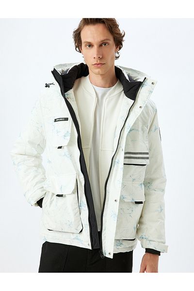 Koton Label Detailed Zippered Water Repellent Snap Button Hooded Ski Coat