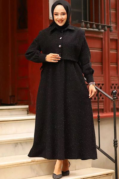 Tesettür Diyarı Γυναικείο Tweed Glitter Πλαϊνό φόρεμα με κορδόνια
