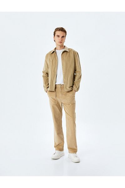 Koton Straight Fit Corduroy Trousers with Normal Waist Chino Pocket Detail