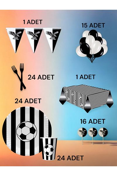 VibeHome Black and White Themed L Pack for 24 - Birthday Party and Fun Events