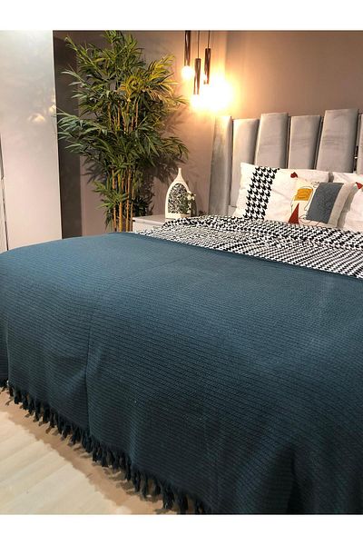 LUWİNO HOME Verona Pique Bedspread - 200*230 cm Petrol