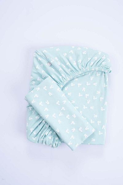 Boumini 100% Cotton Baby Fitted Sheet and Pillow Case Set 70X140 cm Rabbit Ear Green