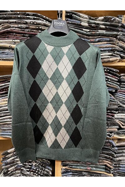 nacar çarşı Pulover tricotat subțire, cu model verde, pentru bărbați, cu gule...