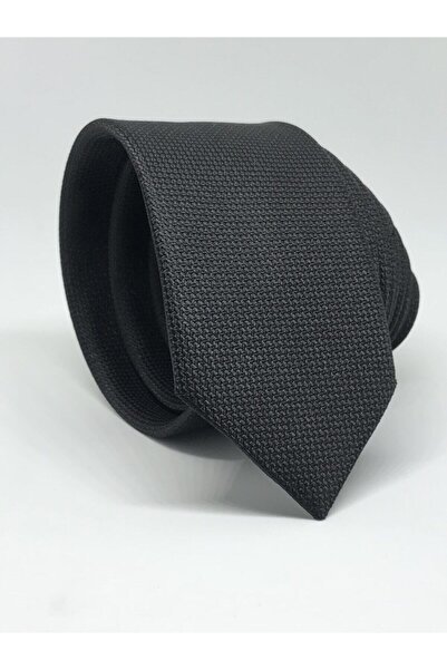 Siyah Renk Slim Fit Oxford Kuş Gözü Desen Kravat