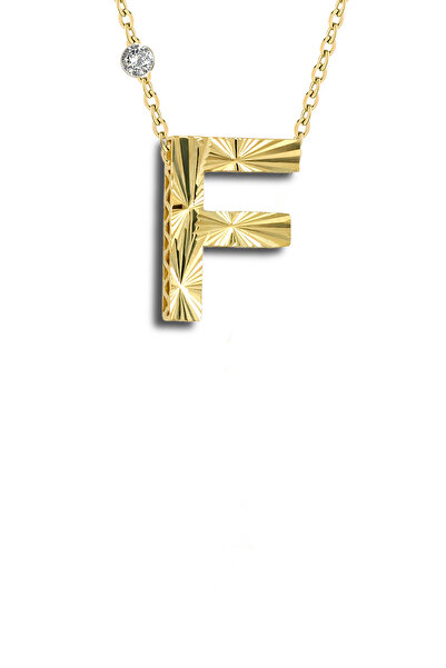 Demas Gold Pırlanta 14 Ayar Altın Kalemli F Harfi Kolye