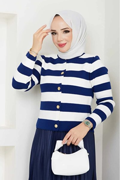 bm bessomoda fashion boutique Γυναικείο Πλεκτό Μπλε Navy Ζακέτα Πλισέ Φούστα