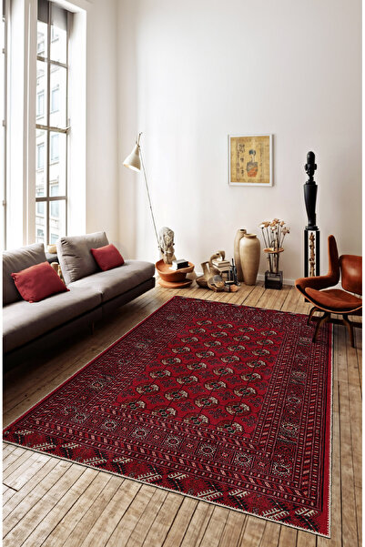 BigArts Home Kırmızı Soft Pastel Vintage Desenli Salon Halısı, Dokuma Taban D...