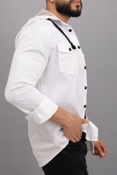 YXC Trend Maker Men's Slim Fit Slim Fit Hooded Denim Shirt