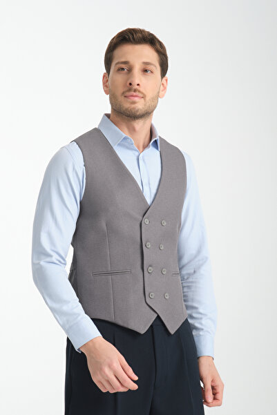Frappoli Basic Double Breasted V-Neck Slim Fit Vest