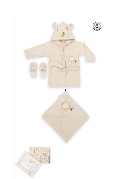 Genel Markalar Kız Erkek Bebek 0-3 Yaş Kuzucuk Bornoz Takımı %100 Doğal Pamuklu