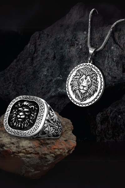 Diriliş Takı Aslan İşlemeli Gümüş Yüzük & Kolye Kombini