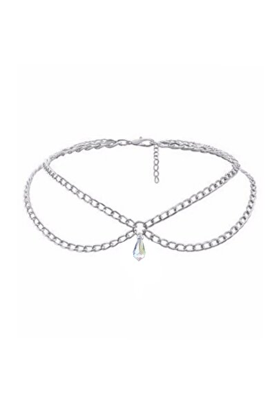 TakıConcept Kristal Damla Taş Detaylı Zincirli Choker Kolye Kadın Kolye
