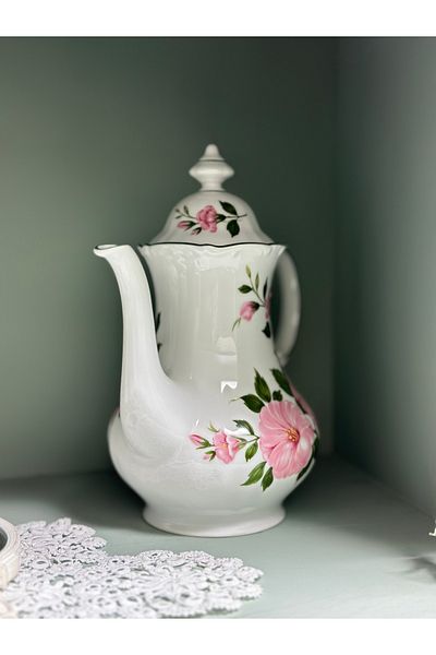Bavaria Antique Winterling Bavaria Stamped Porcelain Pink Floral Pattern Tea Coffee Pot Teapot