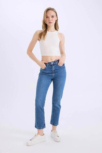 DeFacto Pantaloni Mary Vintage, cu talie înaltă, până la gleznă, spălați, E4963AX24CW