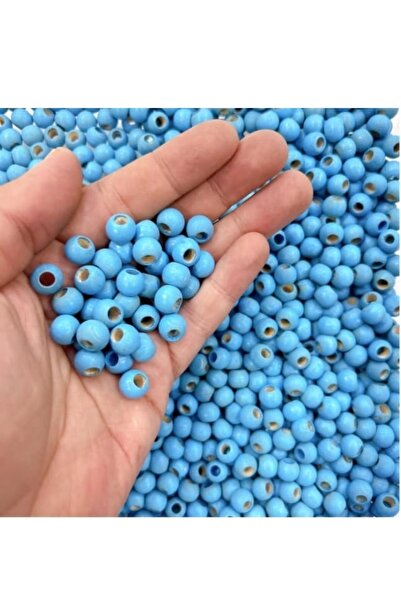 ella'nın çarşısı خرز خشبي لون ازرق 8 مم 100 حبة.