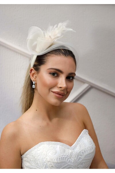 Turkuaz Gelin Saç Aksesuarı/ Düğün Nikah Kırık Beyaz Tül Otriş Taç