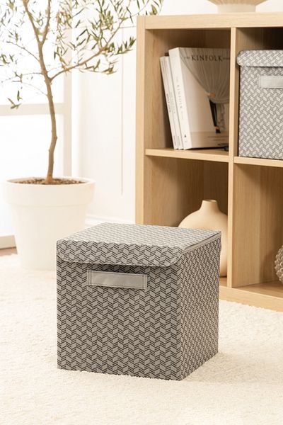 REKHOME صندوق تخزين قابل للطي بنمط متعرج باللون الرمادي مع غطاء داخل خزانة الملابس