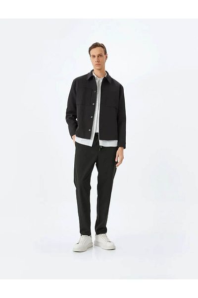 Koton Slim Fit Pocket Λεπτομερή μαύρο ανδρικό αθλητικό παντελόνι 5sam40031hw