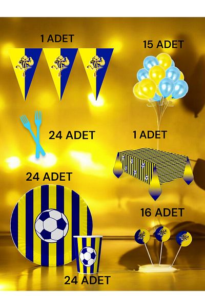 VibeHome 24 Person Dark Blue Yellow Themed L Pack - Birthday Party and Fun Events