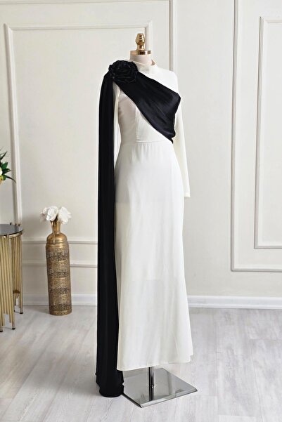Yonca Moda Evi Ekru Sağa Omuz Güllü Abiye 4651