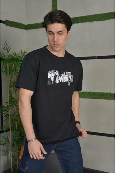 modaserdem Μπλουζάκι Unisex Crew Neck Printed Oversize - Μαύρο