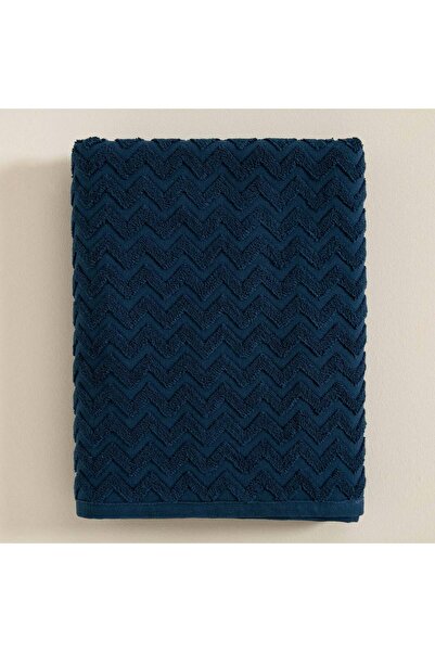 Chakra Zigzag Banyo Havlusu 70x140 Cm Beyaz/marin Mavi