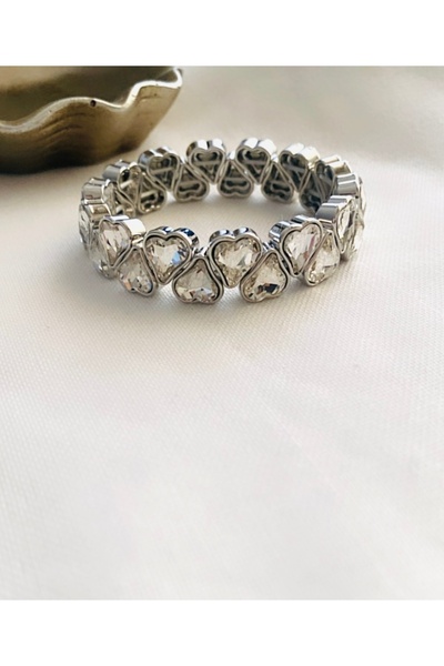 VNS Accessories سوار مرن على شكل قلب من حجر الكريستال (السمك: 1.5 سم)