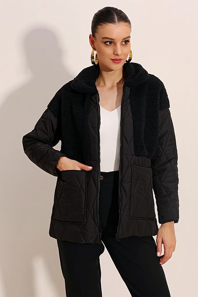 Bigdart Plyšová detailní oversize bunda - černá