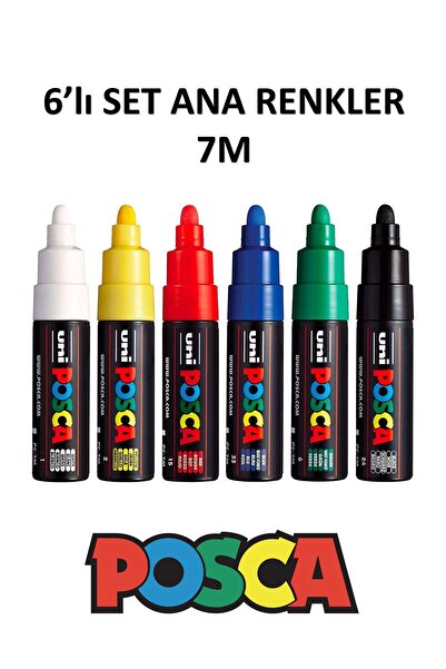 Uni 7m Markör Kalem 6'lı Set Ana Renkler