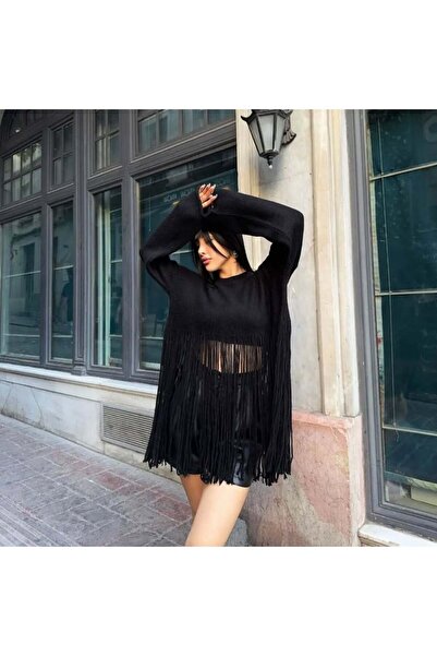 Cistern İstanbul Pulover alb de damă, cu decolteu rotund, cu ciucuri