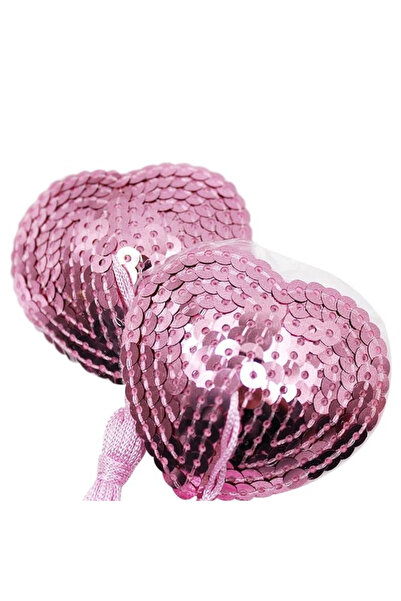 Erotica Gıdıklayıcı Püsküllü Yapışkanlı Pembe Parıltılı Kalp Şeklinde Meme Ucu Gizleyici Göğüs Aksesuarı