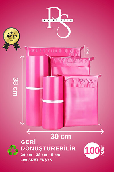 POŞETİSTAN Premium Fuşya 100 Adet 30x38x5 Cm Kargo Poşeti