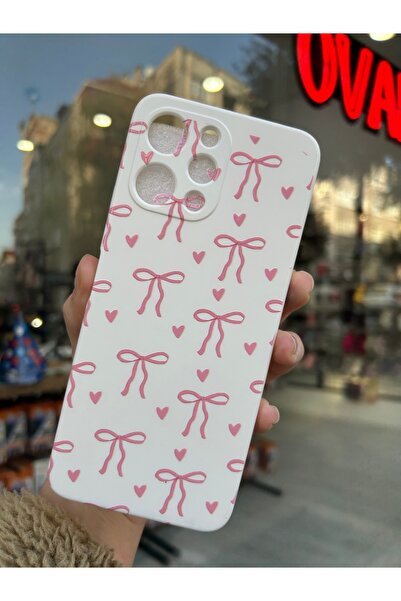 OVADA Xiaomi Redmi 12 Uyumlu Kalp ve Kurdele Desenli İçi Kadife Silikon Kılıf