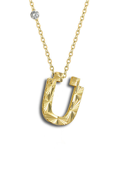 Demas Gold Pırlanta 14 Ayar Altın Kalemli Ü Harfi Kolye