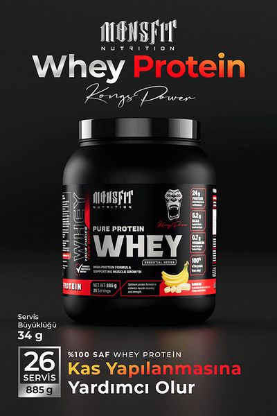MONSFİT Whey Protein 885 g (26 Services) - Helps Muscle Building (Banana Flavor)
