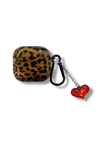 KVK PRİVACY 4. Generation Compatible 2024 Headphone Case Leopard Pattern Red Heart Clasp Cover