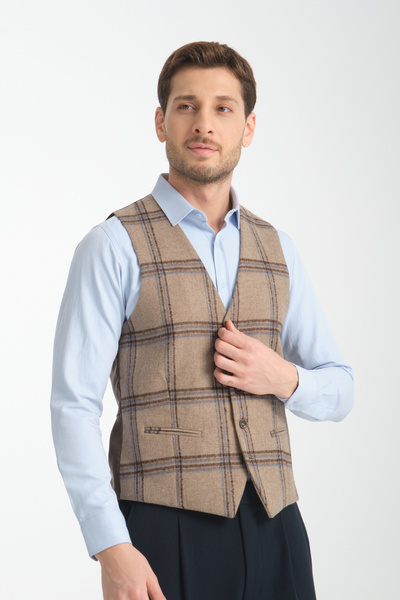 Frappoli Жилет з V-подібним коміром та картатим візерунком, облягаючий крій