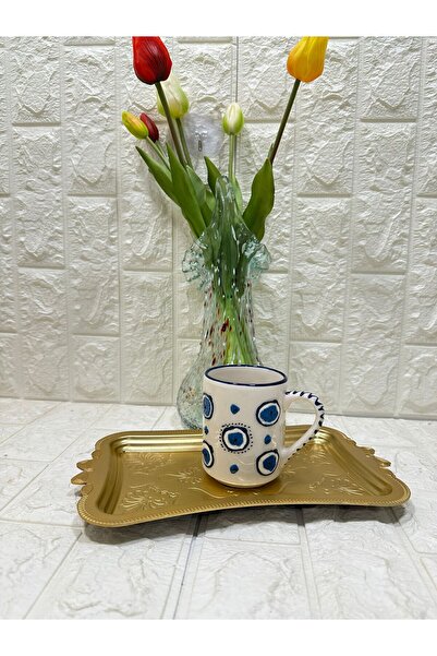 aky home style Kupa Cup Evil Eye Pattern Handmade Ceramic 350 ml