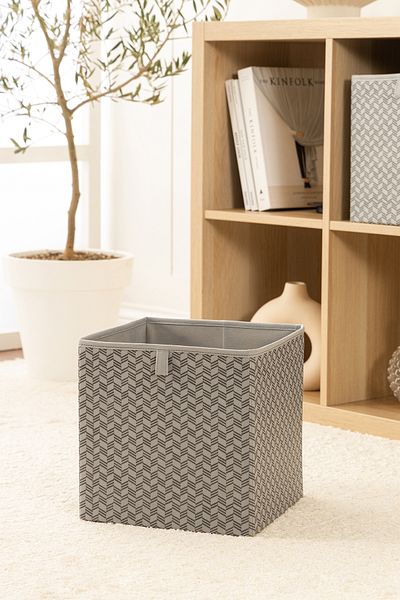 REKHOME منظم ألعاب الغسيل الداخلي باللون الرمادي بنمط متعرج، منظم صندوق تخزين قابل للطي