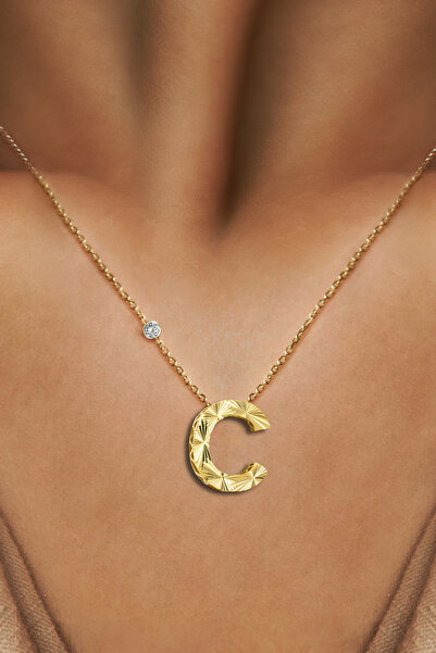 Demas Gold Pırlanta 14 Ayar Altın Kalemli C Harfi Kolye