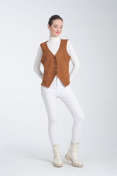 Wissi Life Scuba Suede V-Neck Tan Vest