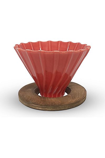 SODELICIOUS COFFEE TEA V60 Ceramic Dripper No.2 Red with Wooden Stand - Coffee Brewer, Barista Dripper, V60 Coffee Filter