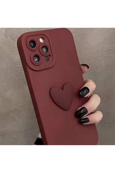 Burroe Atalier Iphone 14 promax burgundy heart lens protected soft silicone phone case
